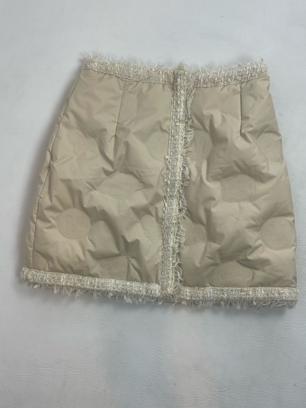 Mukzin Cream Quilted Puffer Mini Skirt Tweed Trim Coquette Size Small - Picture 3 of 9